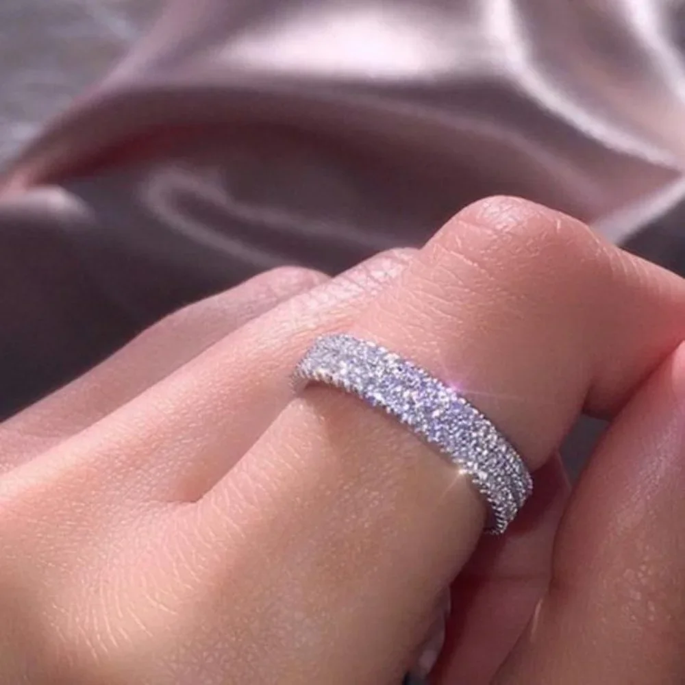925 SILVER DIAMOND TRIPLE FULL ETERNITY RING, CUTE RING, SHINY RING. - Picture 4 of 7